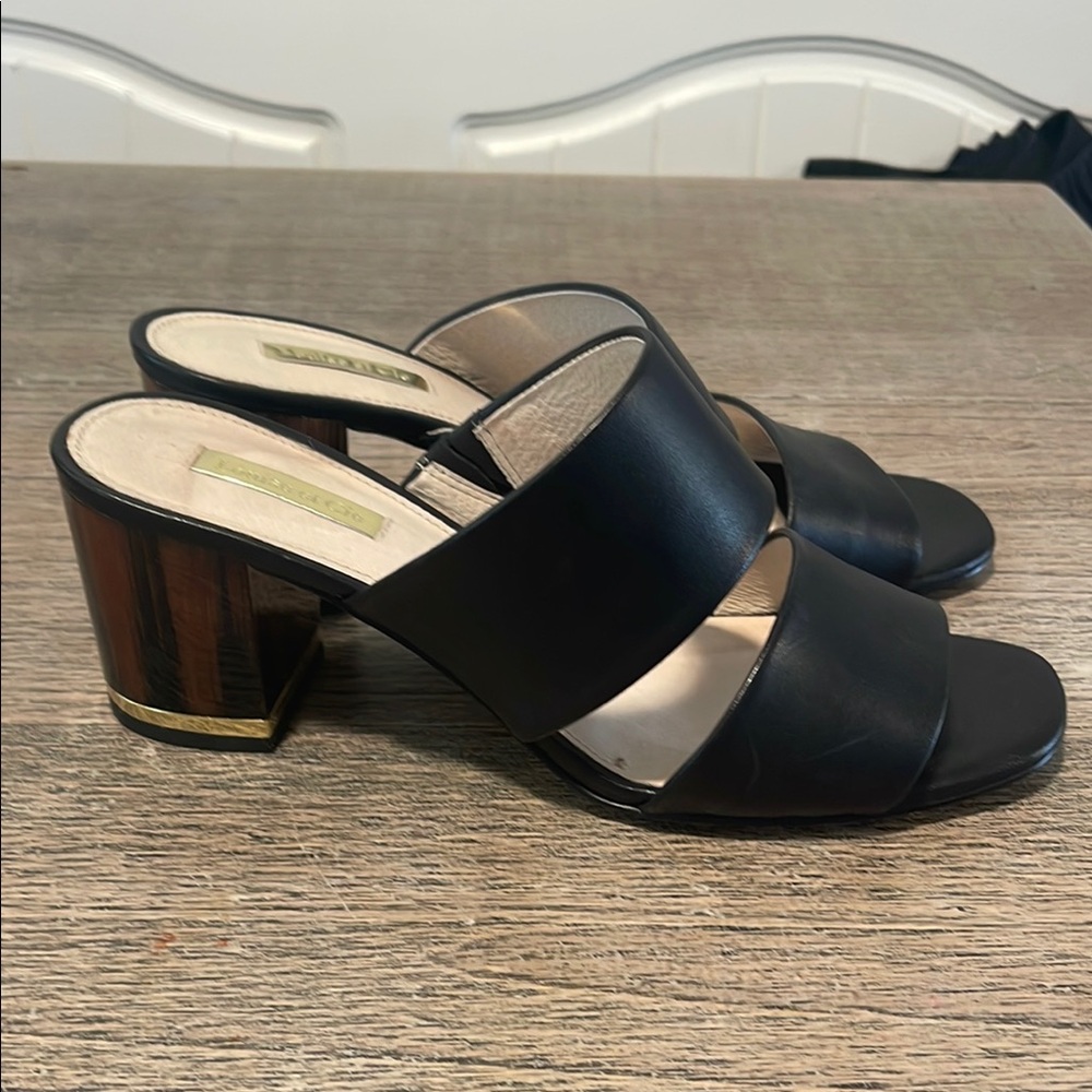 Louise et Cie Black Leather Block Heel Slide Sandals // Sz 8.5